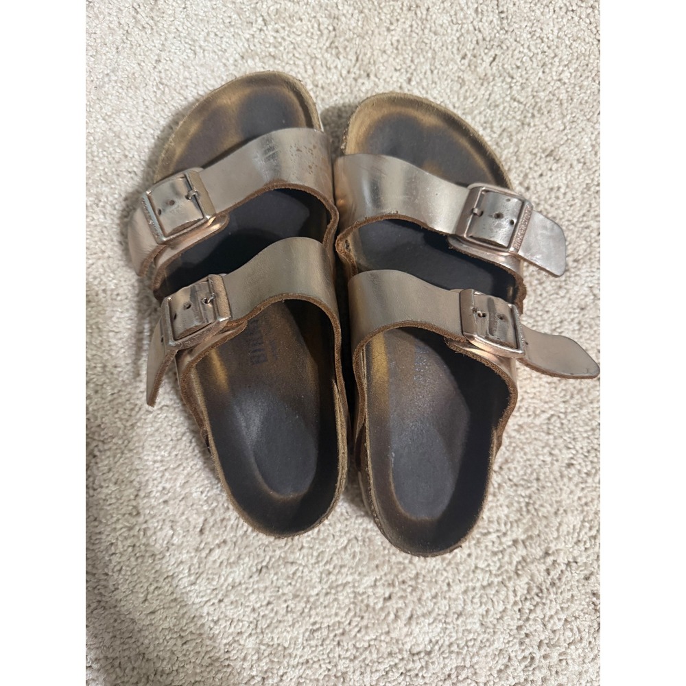 Birkenstock Arizona Rose Gold Metallic Double Strap Slide Sandals Womens 9.5in